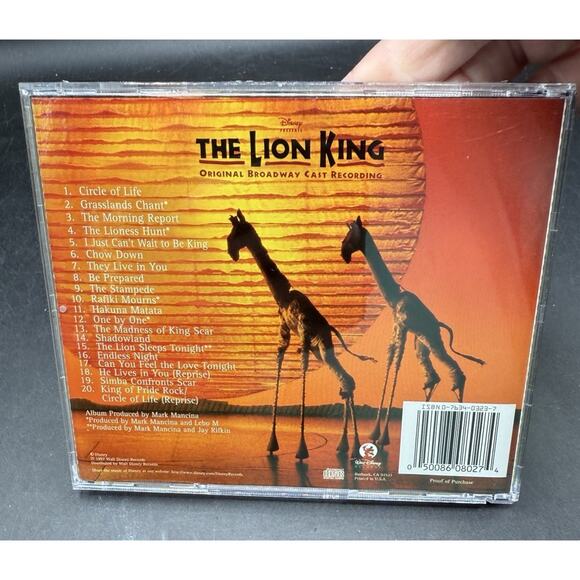 Disney Lion King Original Broadway Cast Recording CD Elton John Time Rice Nice D - Picture 2 of 3